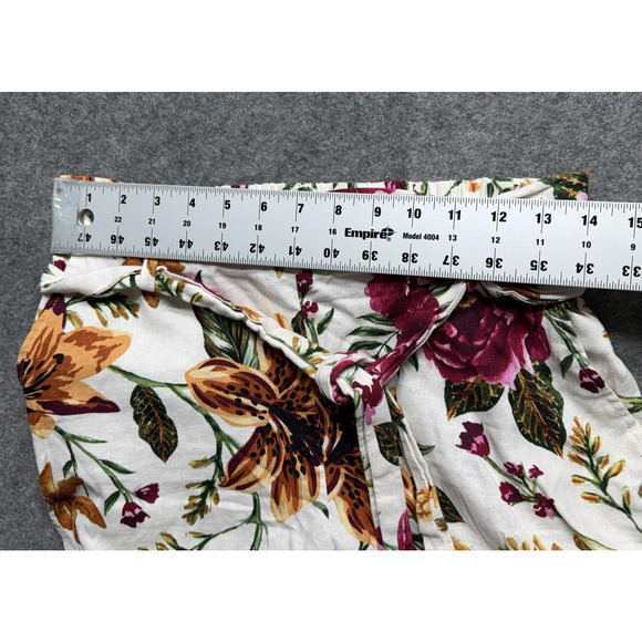 Joie Pants Womens 4 Pink White Floral Linen Blend Wide Leg Paperbag Waist Crop - Picture 2 of 14